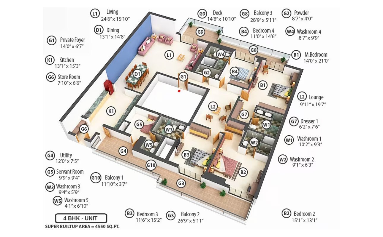 Trump Towers Sector 65- Gurgaon Layout 4bhk