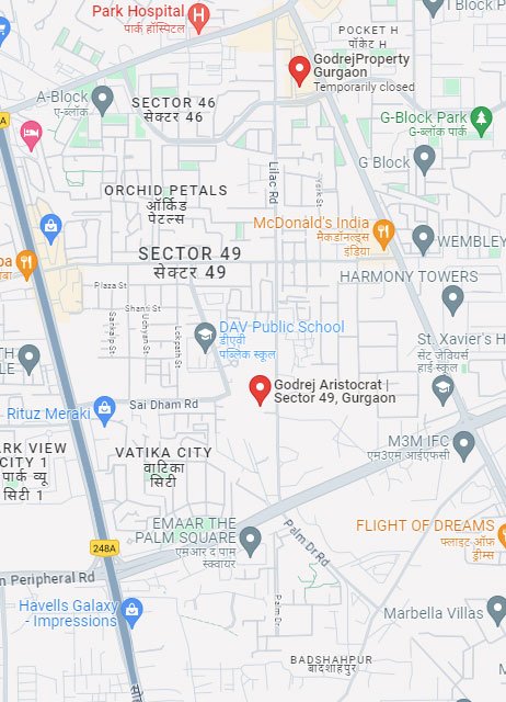 Godrej Aristocrat, Sector 49, Gurgaon Location Map